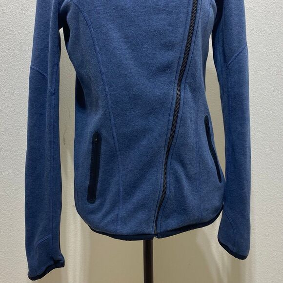 Athleta Hoodie Women’s XS Blue Hiking Sweater Pullover Stretch Slant Zip - Picture 3 of 10